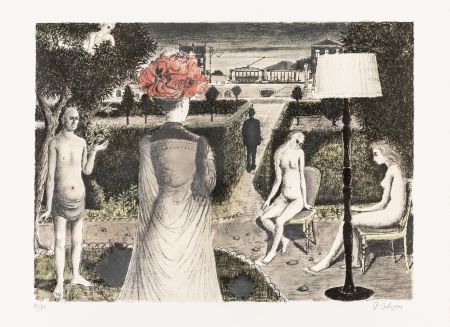 Litografía Delvaux - Le Jardin / The Garden