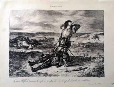 Litografía Delacroix - Le jeune Clifford trouvant le corps de son père sur le champ de bataille de St.Albans