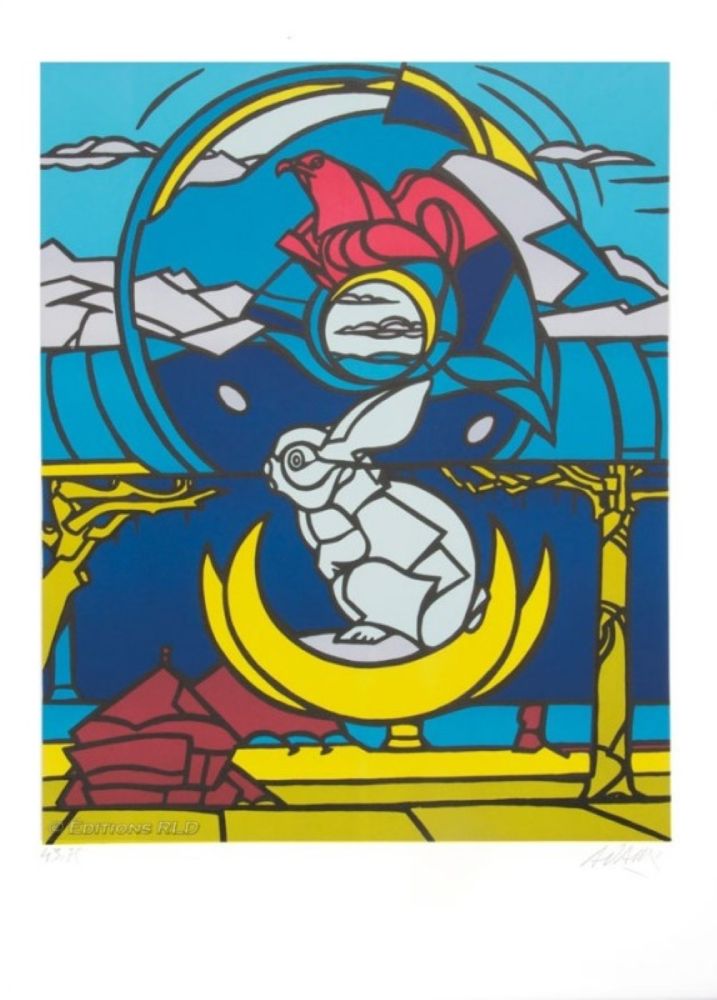 Litografía Adami - Le lapin, l'aigle et la lune