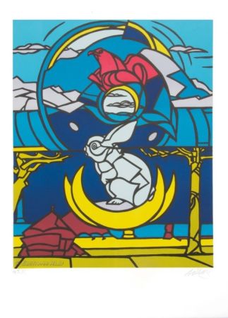 Litografía Adami - Le lapin, l'aigle et la lune