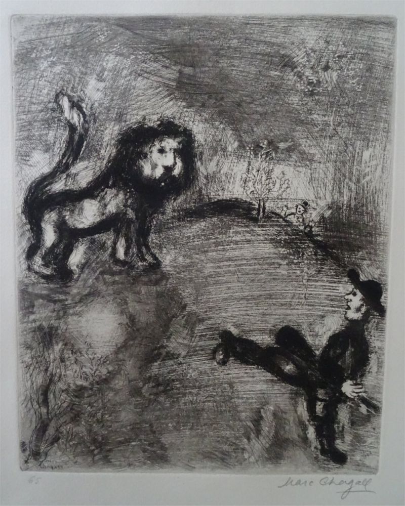 Aguafuerte Chagall - Le Lion et les Chasseurs