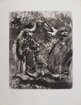 Grabado Chagall - Le loup et la cigogne