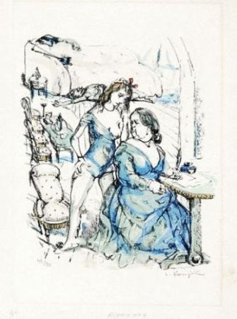 Litografía Foujita - Le mesangre (deux femmes)