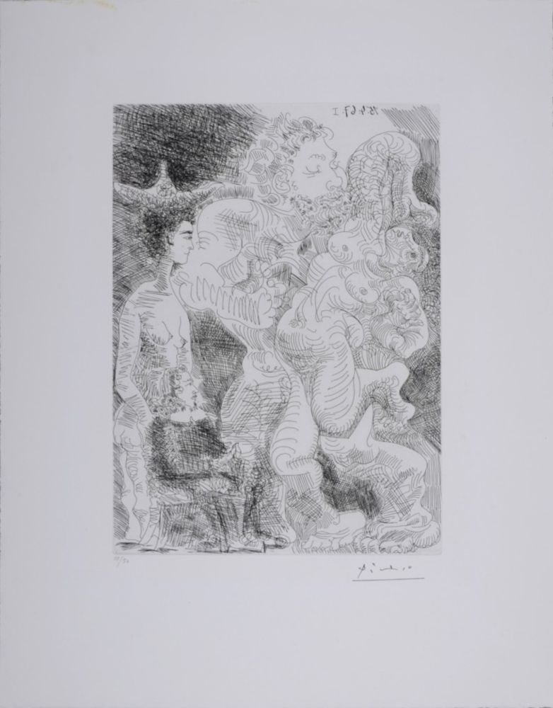 Aguafuerte Picasso - Le peintre et son modèle imaginant une étreinte