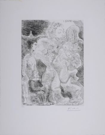 Aguafuerte Picasso - Le peintre et son modèle imaginant une étreinte