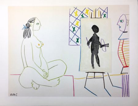 Litografía Picasso - Le peintre masqué et son modèle (La Comédie Humaine - Verve 29-30. Vallauris1954).