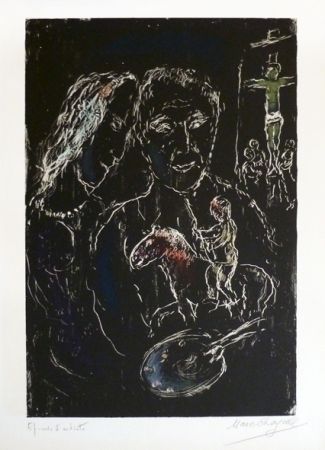 Litografía Chagall - Le peintre sur fond noir