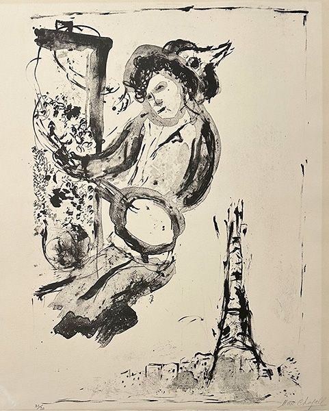 Litografía Chagall - Le peintre sur Paris