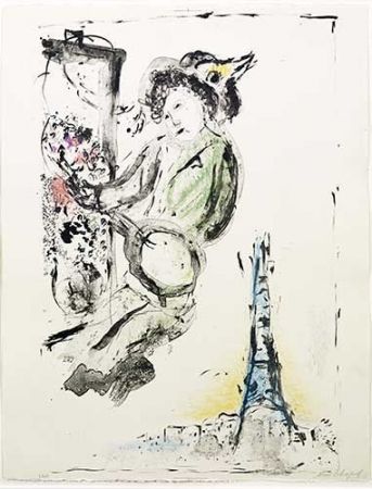Litografía Chagall - Le peintre sur Paris