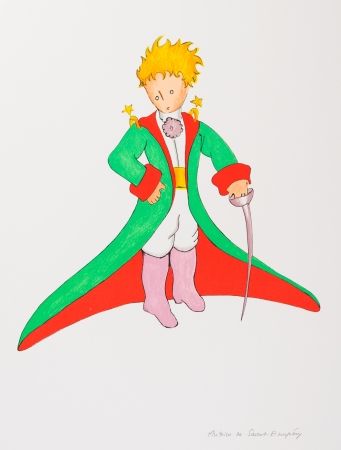 Litografía Saint-Exupéry - Le Petit Prince en grand manteau
