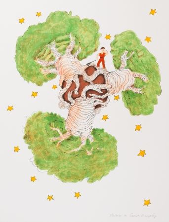 Litografía Saint-Exupéry - Le Petit Prince et les baobabs