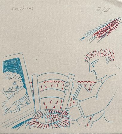 Litografía Fassianos - Le poisson sur la chaise