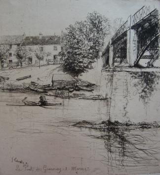 Grabado Leheutre - Le Pont de Gournay, de profil