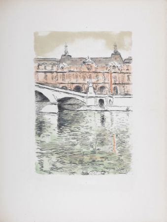 Litografía Marquet - Le Pont du Carrousel et le Louvre