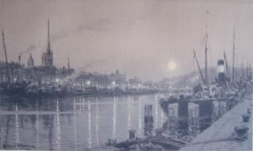 Litografía Alleaume - Le port de Rouen