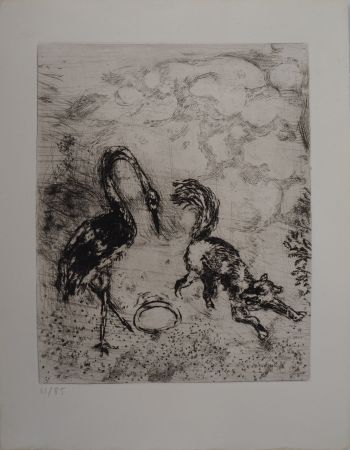 Grabado Chagall - Le renard et la cigogne