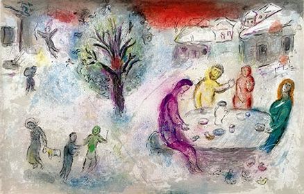 Litografía Chagall - Le repas chez Dryas