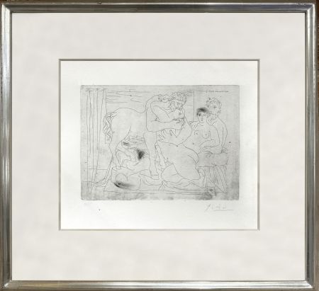Grabado Picasso - Le repos du sculpteur devant un centaure et une femme