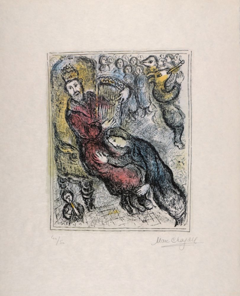Litografía Chagall - Le roi David avec sa lyre, 1979