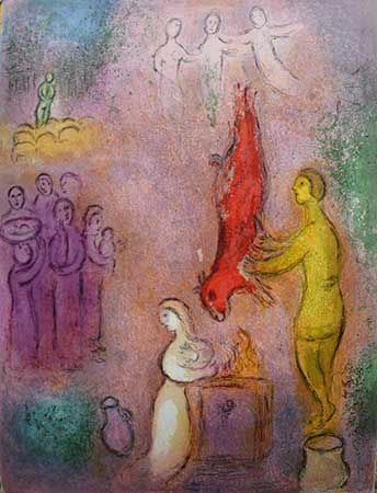 Litografía Chagall - Le sacrifice aux nymphes