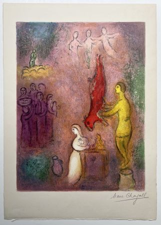 Litografía Chagall - LE SACRIFICE AUX NYMPHES. Lithographie originale signée (Daphnis & Chloé, 1961)