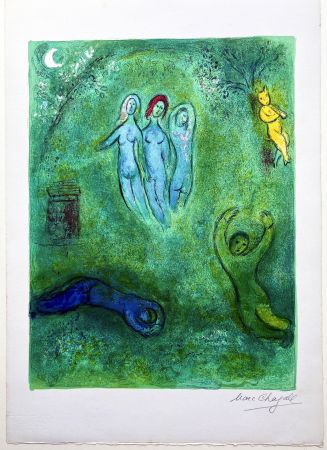 Litografía Chagall - Le songe de Daphnis et les Nymphes (Daphnis' dream and the nymphs)  de la suite Daphnis et Chloé. 1961.