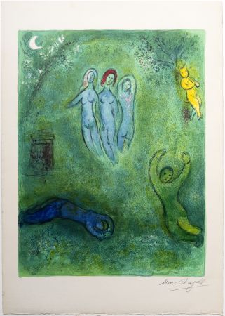 Litografía Chagall - Le songe de Daphnis et les Nymphes (Daphnis' dream and the nymphs)  de la suite Daphnis et Chloé. 1961.