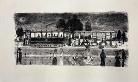 Litografía Delvaux - Le tramway