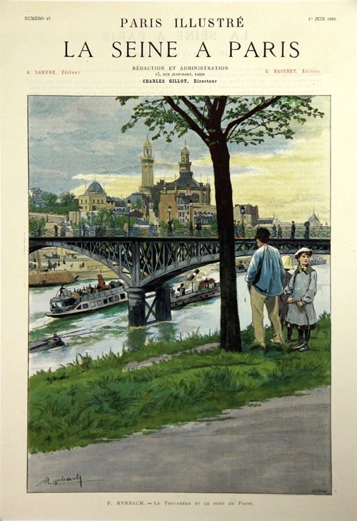 Litografía Grasset - Le Trocadero et le Pont de Passy