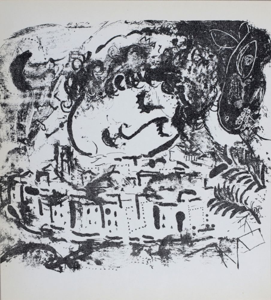 Litografía Chagall - Le Village, Auto-portrait