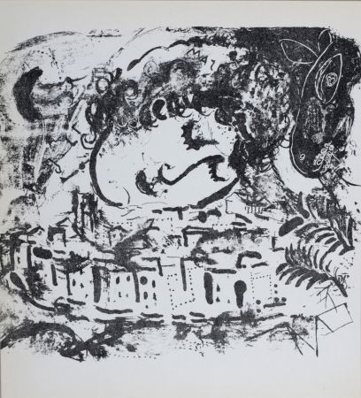 Litografía Chagall - Le Village, Auto-portrait