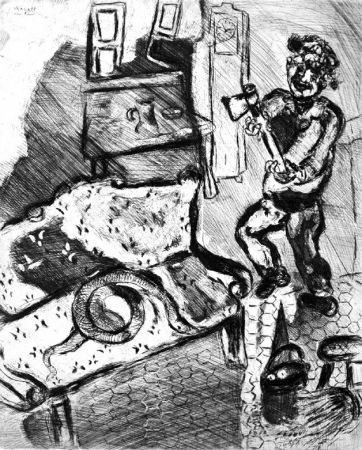 Aguafuerte Chagall - Le Villageois et le serpent