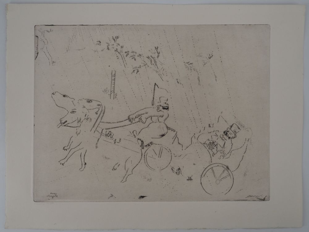 Grabado Chagall - Le voyage en calèche (En route vers Sobakévitch)