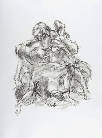Litografía Kokoschka - Lear with the body of Cordelia, 1963