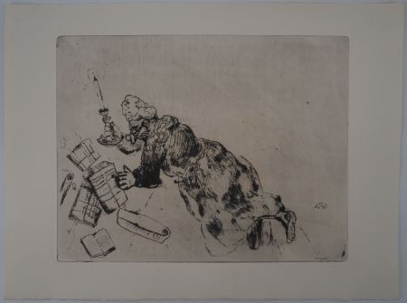Grabado Chagall - Lecture à la chandelle (Pliouchkine à la recherche de ses papiers)