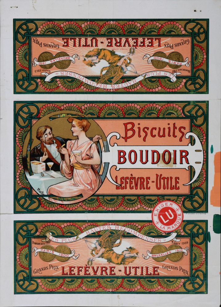 Litografía Mucha - Lefèvre-Utile, Biscuits Boudoirs, c. 1900