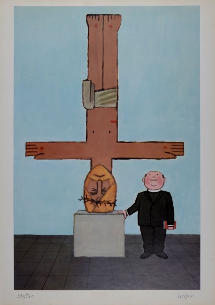 Litografía Savignac - L'Eglise, 1971