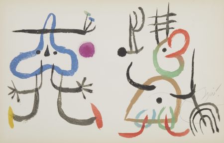 Litografía Miró - L'ENFANCE D'UBU. Lithographie en couleurs signée (1975).