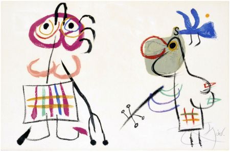 Litografía Miró - L'ENFANCE D'UBU. Lithographie en couleurs signée (1975).