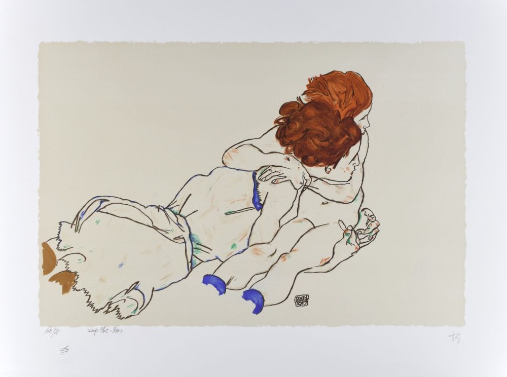 Litografía Schiele - L'ENVOL / THE FLIGHT, 1917 (Mutter mit kind / Mother and child)