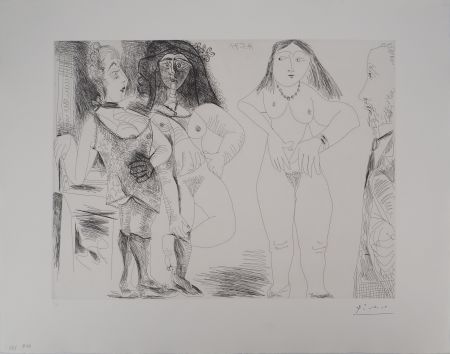 Grabado Picasso - Les 156, planche 126 : Degas chez les filles, la note