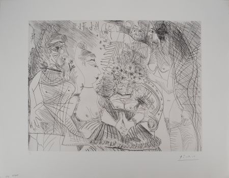 Grabado Picasso - Les 156, planche 154 : La Fête de la patronne, confetti et diablotin. Fine tranche de Degas
