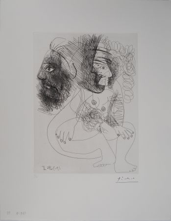 Grabado Picasso - Les 156, planche 88 : Portrait et nu cubiste