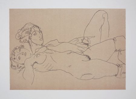 Litografía Schiele - LES 2 FILLES / TWO GIRLS - 1914