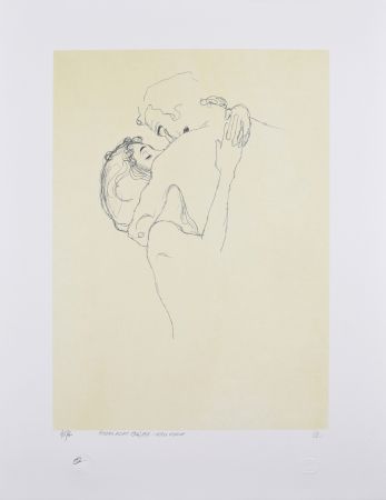 Litografía Klimt - LES AMOUREUX / LOVERS 1904-1905 / Upper bodies of an embracing couple