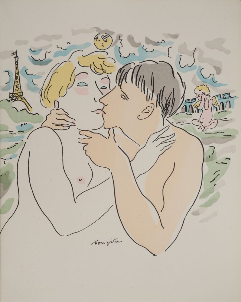 Grabado Foujita - Les amoureux à Paris