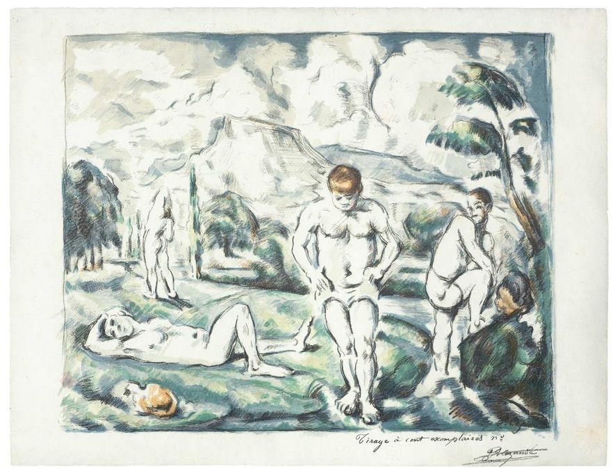 Litografía Cezanne - Les baigneurs