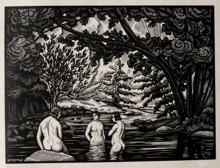 Grabado En Madera Moreau - LES BAIGNEUSES / BATHERS - Gravure s/bois / Woodcut - 1912