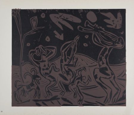 Linograbado Picasso (After) - Les danseurs au hibou, 1962