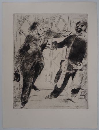 Grabado Chagall - Les deux compères (Manilov et Tchitchikov sur le seuil de la porte)